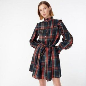 J.Crew Belted ruffle dress in black Stewart tartan Holiday
